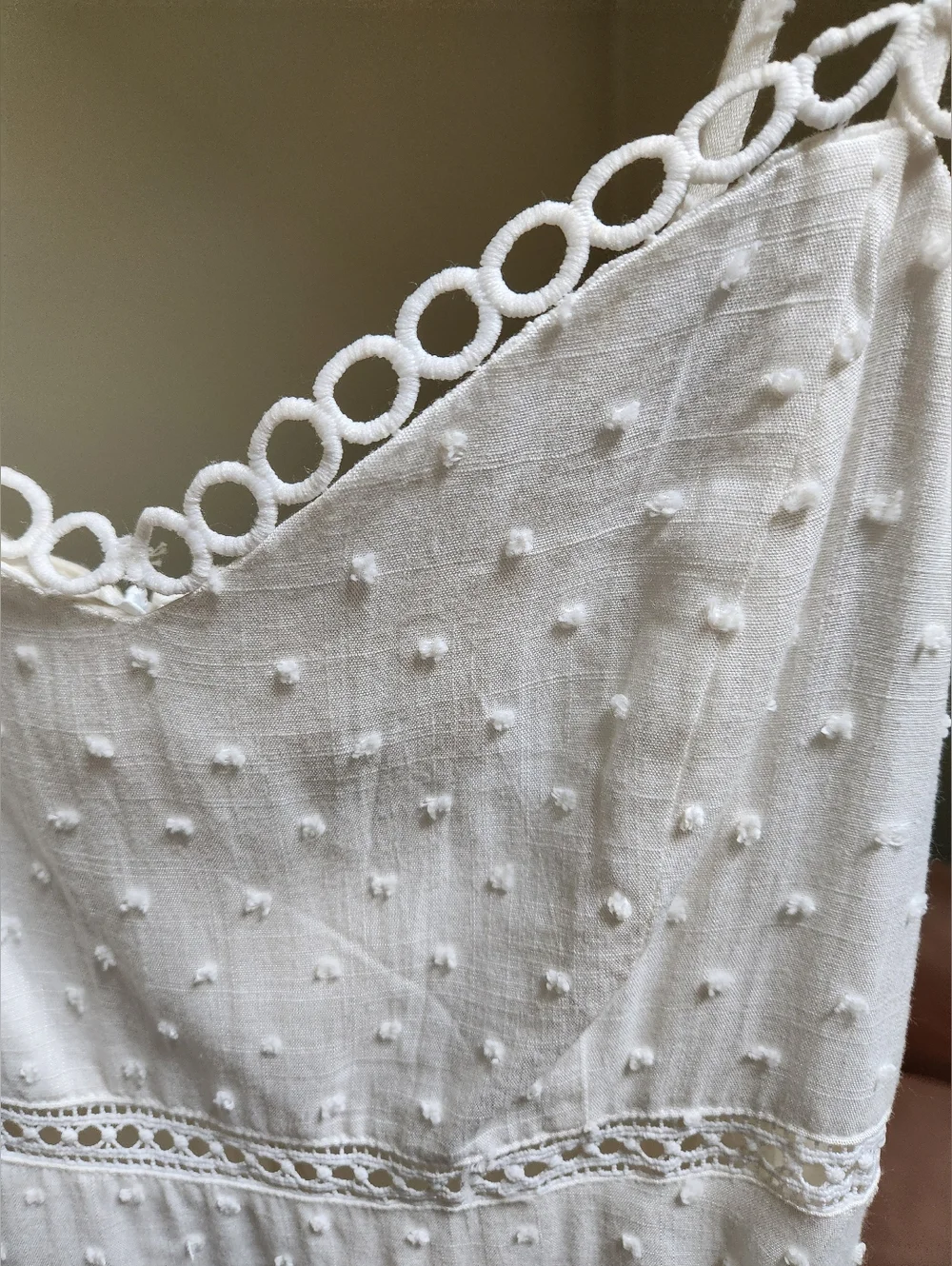 Lush Off-White Dot Textured Spaghetti Strap Slip Dress - Picture 7 of 10